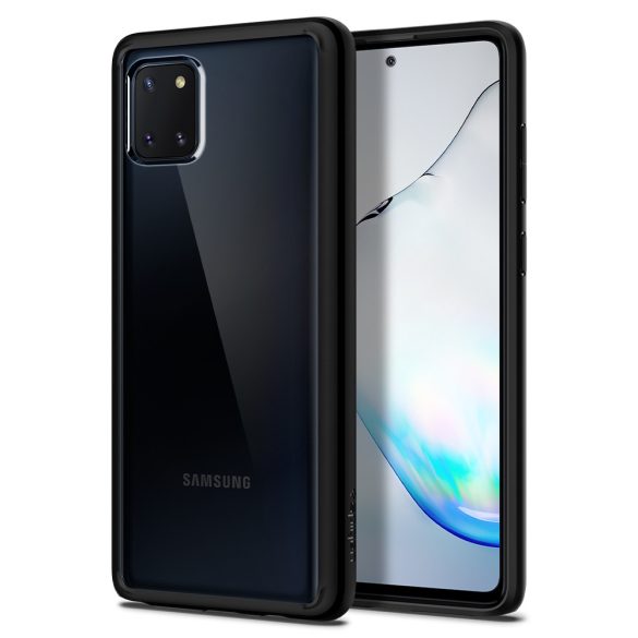 Samsung Galaxy Note 10 Lite SM-N770, Műanyag hátlap védőtok + szilikon keret, Spigen Ultra Hybrid, átlátszó/fekete