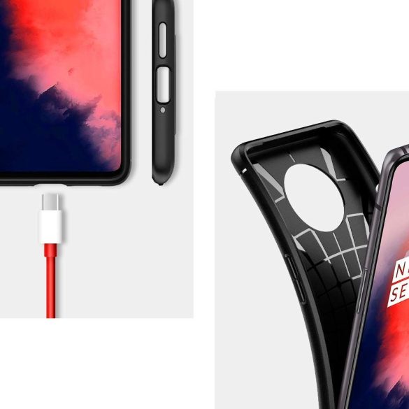 Apple iPhone SE (2020) / SE (2022), Szilikon tok, Spigen Rugged Armor, karbon minta, fekete