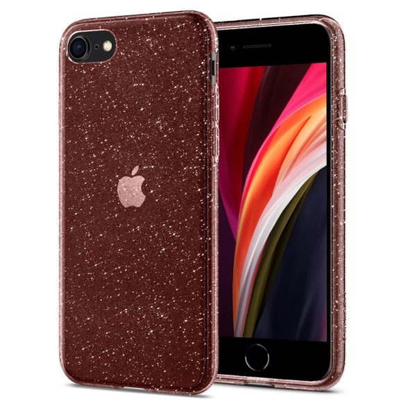 Apple iPhone 7 / 8 / SE (2020) / SE (2022), Szilikon tok, Spigen Liquid Crystal Glitter, átlátszó/vörösarany