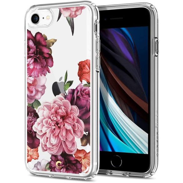 Apple iPhone 7 / 8 / SE (2020) / SE (2022), Szilikon tok, légpárnás sarok, rózsa minta, Spigen Ciel Cyril Cecile, átlátszó/színes