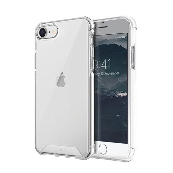 Apple iPhone 7 / 8 / SE (2020) / SE (2022), Szilikon keret + műanyag hátlap, közepesen ütésálló, légpárnás sarok, Uniq Combat, átlátszó/fehér