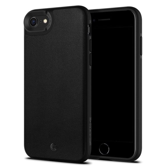 Apple iPhone 7 / 8 / SE (2020) / SE (2022), Szilikon védőkeret + műanyag hátlap, közepesen ütésálló, bőrrel bevont hátlap, Spigen Ciel Cyril Leather Brick, fekete