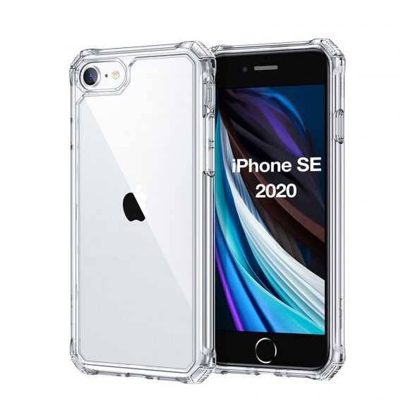 Apple iPhone 7 / 8 / SE (2020) / SE (2022), Szilikon tok, műanyag hátlappal, légpárnás sarok, közepesen ütésálló, ESR Air Armor, átlátszó