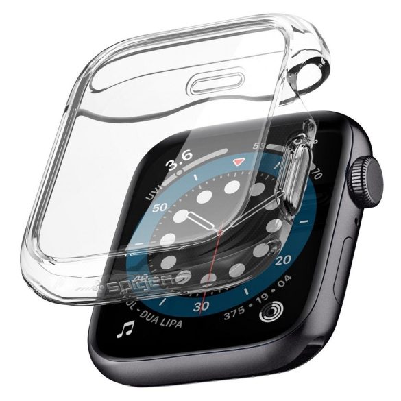 Apple Watch 4-6, SE (44mm), Szilikon védőkeret, ütésálló, szíj nélkül, Spigen Ultra Hybrid, átlátszó