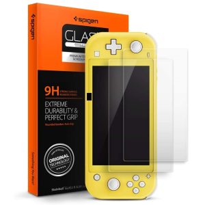 Nintendo Switch Lite, Kijelzővédő fólia, (az íves részre NEM hajlik rá!), Tempered Glass (edzett üveg), Spigen Glastr Slim, Clear, 2 db / csomag