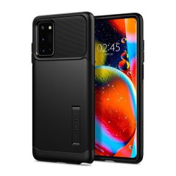   Samsung Galaxy Note 20 / 20 5G SM-N980 / N981, Szilikon tok, műanyag hátlappal, kitámasztóval, Spigen Slim Armor, fekete