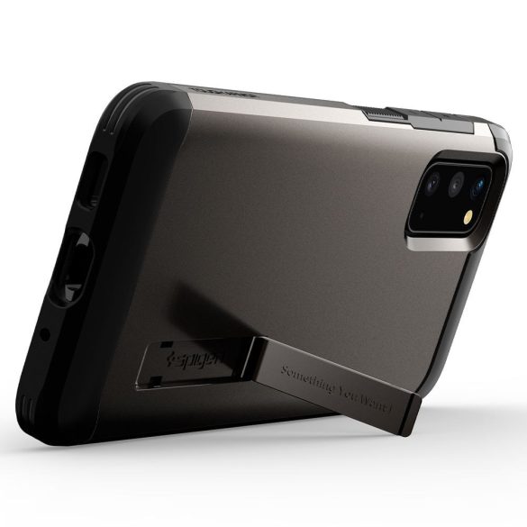 Samsung Galaxy Note 20 / 20 5G SM-N980 / N981, Szilikon tok + műanyag hátlap, kitámasztóval, Spigen Tough Armor, sötétszürke