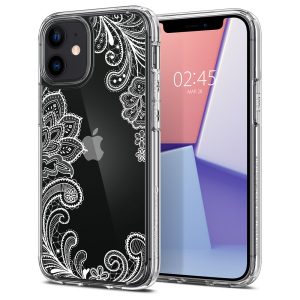 Apple iPhone 12 Mini, Szilikon tok, légpárnás sarok, mandala minta, Spigen Ciel Cyril Cecile, átlátszó/fehér