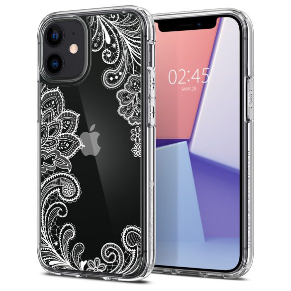 Apple iPhone 12 Mini, Szilikon tok, légpárnás sarok, mandala minta, Spigen Ciel Cyril Cecile, átlátszó/fehér
