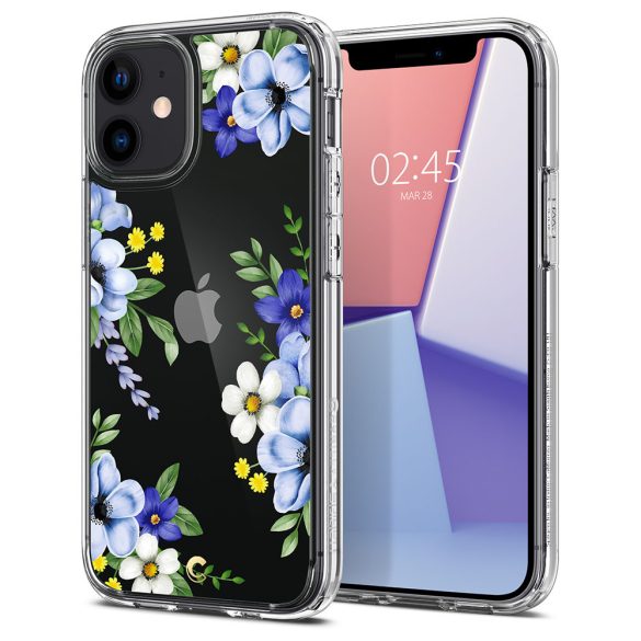 Apple iPhone 12 Mini, Szilikon tok, légpárnás sarok, Bloom virág minta, Spigen Ciel Cyril Cecile, átlátszó/színes