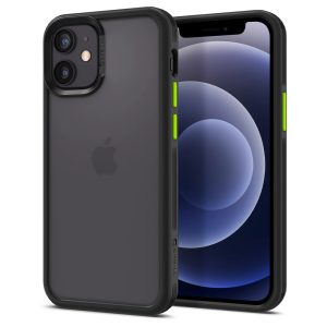 Apple iPhone 12 Mini, Szilikon védőkeret + műanyag hátlap, közepesen ütésálló, Spigen Ciel Cyril Color Brick, áttetsző/fekete