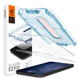 Apple iPhone 12 Mini, Kijelzővédő fólia, ütésálló fólia (az íves részre is!), Tempered Glass (edzett üveg), Spigen Ez Fit, Clear, 2 db / csomag