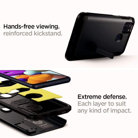 Apple iPhone 12 Mini, Szilikon tok + műanyag hátlap, kitámasztóval, Spigen Tough Armor, sötétszürke