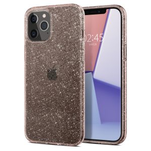 Apple iPhone 12 / 12 Pro, Szilikon tok, Spigen Liquid Crystal Glitter, átlátszó/vörösarany