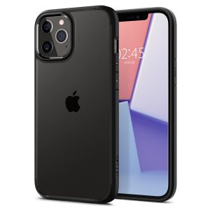 Apple iPhone 12 / 12 Pro, Műanyag hátlap védőtok + szilikon keret, Spigen Ultra Hybrid, átlátszó/fekete