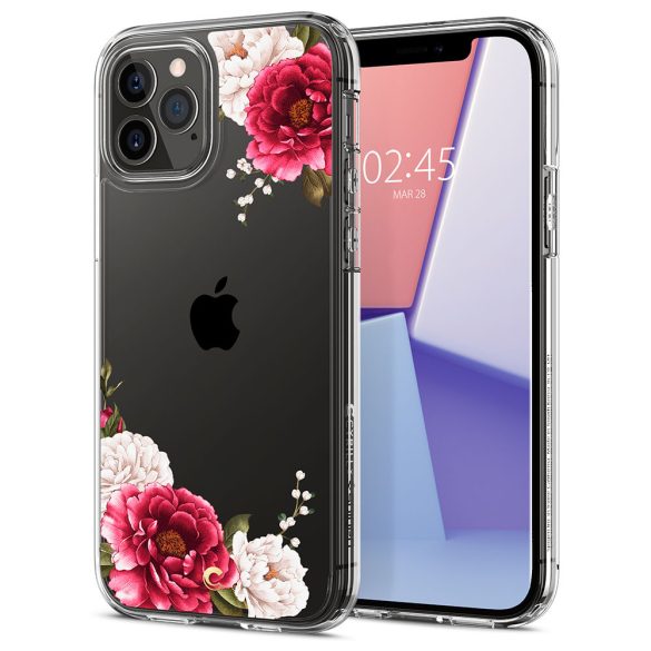 Apple iPhone 12 / 12 Pro, Szilikon tok, légpárnás sarok, bazsarózsa minta, Spigen Ciel Cyril Cecile, átlátszó/színes