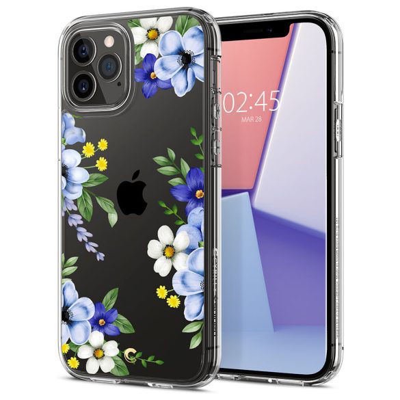 Apple iPhone 12 / 12 Pro, Szilikon tok, légpárnás sarok, Bloom virág minta, Spigen Ciel Cyril Cecile, átlátszó/színes