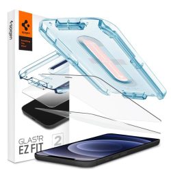   Apple iPhone 12 / 12 Pro, Kijelzővédő fólia, ütésálló fólia (az íves részre is!), Tempered Glass (edzett üveg), Spigen Ez Fit, Clear, 2 db / csomag