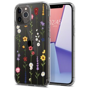 Apple iPhone 12 Pro Max, Szilikon tok, légpárnás sarok, virágoskert minta, Spigen Ciel Cyril Cecile, átlátszó/színes