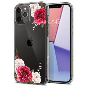 Apple iPhone 12 Pro Max, Szilikon tok, légpárnás sarok, bazsarózsa minta, Spigen Ciel Cyril Cecile, átlátszó/színes