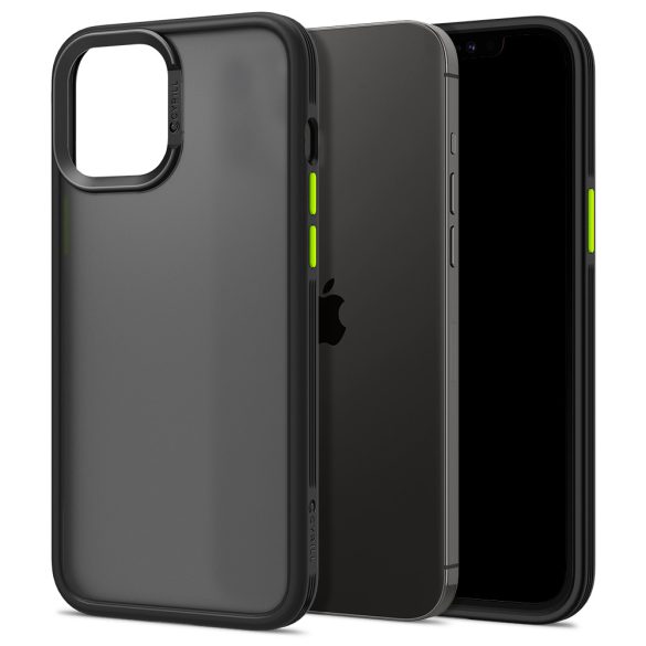 Apple iPhone 12 Pro Max, Szilikon védőkeret + műanyag hátlap, közepesen ütésálló, Spigen Ciel Cyril Color Brick, áttetsző/fekete