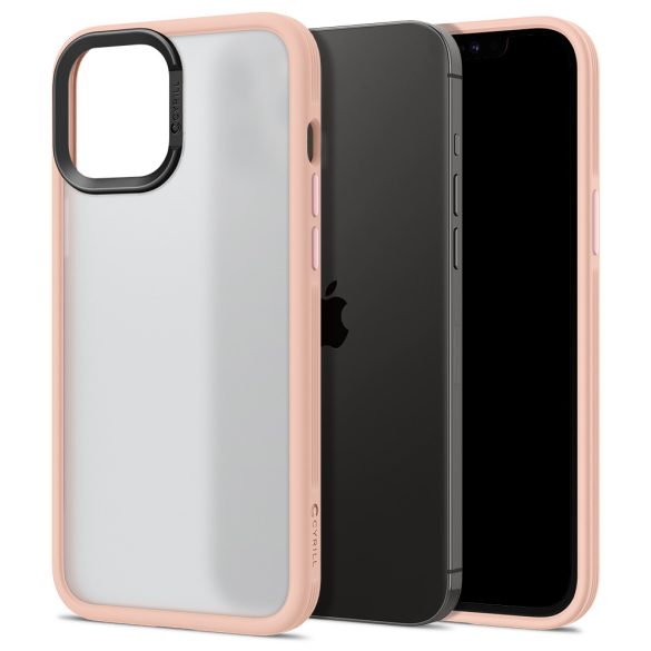Apple iPhone 12 Pro Max, Szilikon védőkeret + műanyag hátlap, közepesen ütésálló, Spigen Ciel Cyril Color Brick, áttetsző/rózsaszín