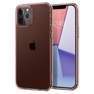 Apple iPhone 12 Pro Max, Szilikon tok, Spigen Crystal Flex, átlátszó/vörösarany