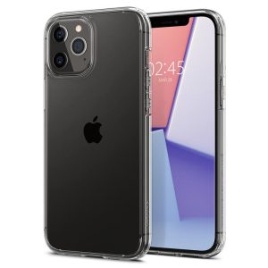 Apple iPhone 12 Pro Max, Szilikon tok + műanyag keret, közepesen ütésálló, Spigen Crystal Hybrid, átlátszó