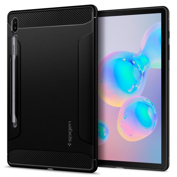 Samsung Galaxy Tab S6 10.5 SM-T860 / T865, Szilikon tok, Spigen Rugged Armor, karbon minta, fekete