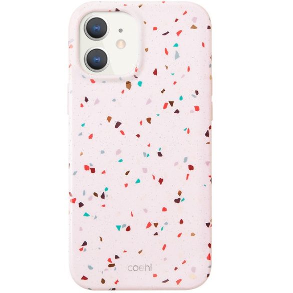 Apple iPhone 12 Mini, Szilikon tok, közepesen ütésálló, konfetti minta, Uniq Coehl Terrazzo, színes/rózsaszín