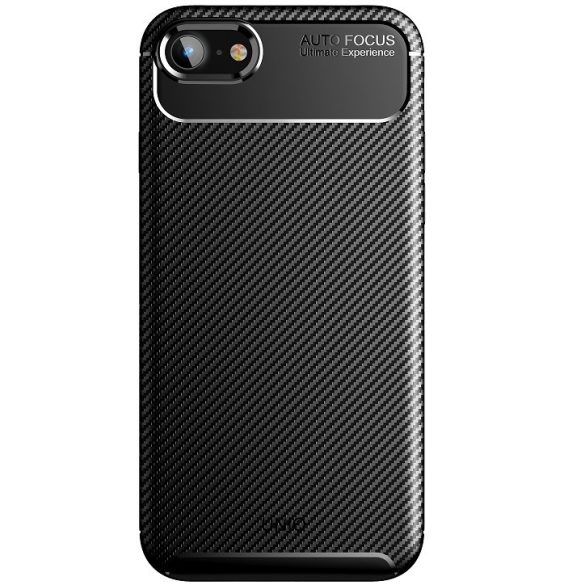 Apple iPhone 7 / 8 / SE (2020) / SE (2022), Szilikon tok, közepesen ütésálló, légpárnás sarok, karbon minta, Uniq Hexa, fekete