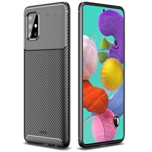 Samsung Galaxy A51 SM-A515F, Szilikon tok, közepesen ütésálló, légpárnás sarok, karbon minta, Uniq Hexa, fekete