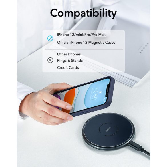 Apple iPhone 12 Mini / 12 / 12 Pro / 12 Pro Max, Vezeték nélküli töltő, Qi Wireless, 7.5W, ESR HaloLock Magsafe, sötétkék