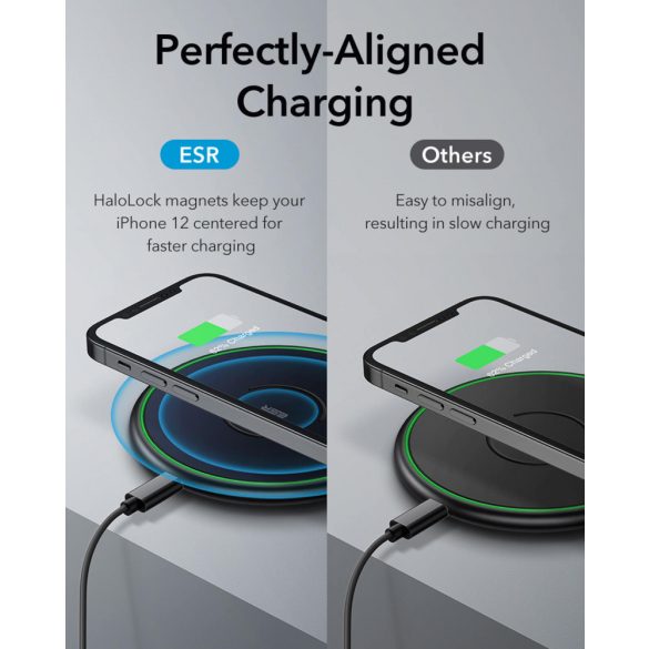 Apple iPhone 12 Mini / 12 / 12 Pro / 12 Pro Max, Vezeték nélküli töltő, Qi Wireless, 7.5W, ESR HaloLock Magsafe, sötétkék