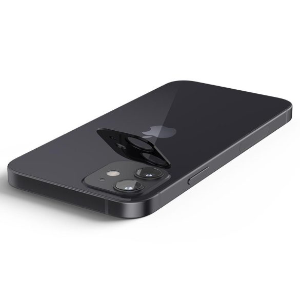 Apple iPhone 12, Kamera lencsevédő fólia, ütésálló fólia, Tempered Glass (edzett üveg), Spigen Glastr Optik, fekete, 2 db / csomag