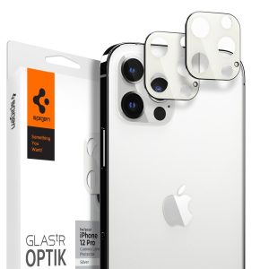 Apple iPhone 12 Pro, Kamera lencsevédő fólia, ütésálló fólia, Tempered Glass (edzett üveg), Spigen Glastr Optik, ezüst, 2 db / csomag