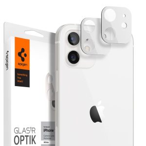 Apple iPhone 12, Kamera lencsevédő fólia, ütésálló fólia, Tempered Glass (edzett üveg), Spigen Glastr Optik, fehér, 2 db / csomag