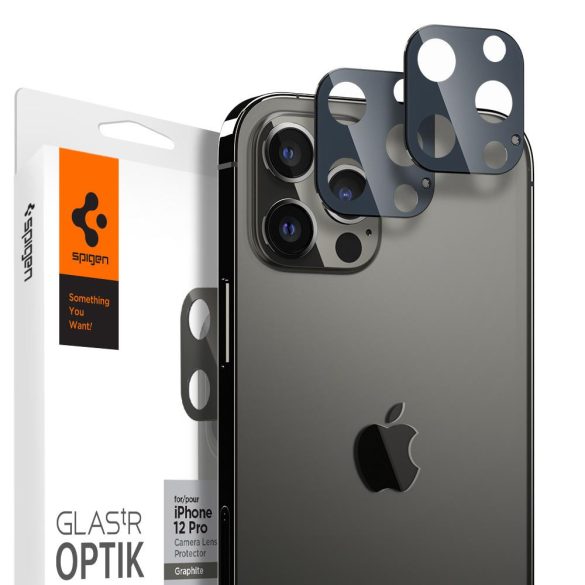 Apple iPhone 12 Pro, Kamera lencsevédő fólia, ütésálló fólia, Tempered Glass (edzett üveg), Spigen Glastr Optik, szürke, 2 db / csomag