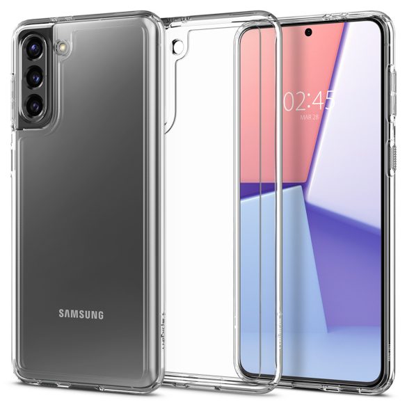 Samsung Galaxy S21 5G SM-G991, Műanyag hátlap védőtok + szilikon keret, Spigen Ultra Hybrid, átlátszó