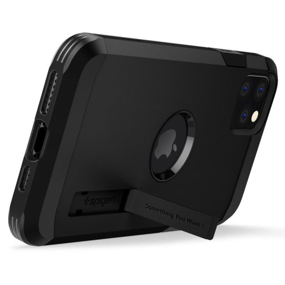 Samsung Galaxy S21 5G SM-G991, Szilikon tok + műanyag hátlap, kitámasztóval, Spigen Tough Armor, fekete