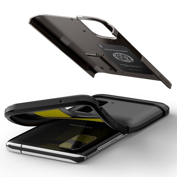 Samsung Galaxy S21 Plus 5G SM-G996, Szilikon tok + műanyag hátlap, kitámasztóval, Spigen Tough Armor, sötétszürke