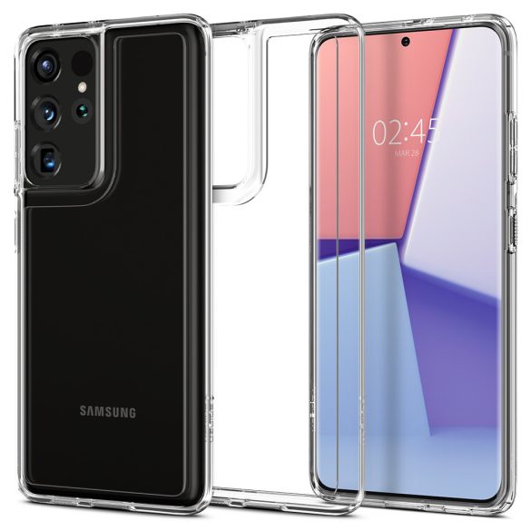 Samsung Galaxy S21 Ultra 5G SM-G998, Műanyag hátlap védőtok + szilikon keret, Spigen Ultra Hybrid, átlátszó
