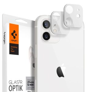 Apple iPhone 12 Mini, Kamera lencsevédő fólia, ütésálló fólia, Tempered Glass (edzett üveg), Spigen Glastr Optik, fehér, 2 db / csomag