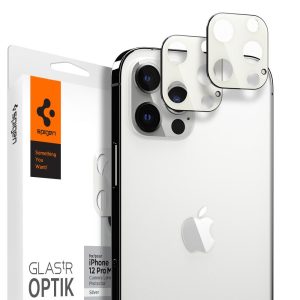 Apple iPhone 12 Pro Max, Kamera lencsevédő fólia, ütésálló fólia, Tempered Glass (edzett üveg), Spigen Glastr Optik, ezüst, 2 db / csomag
