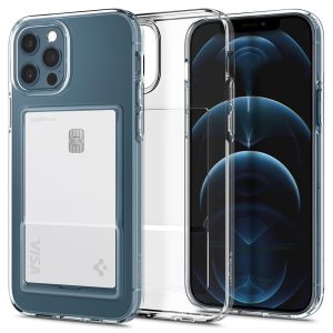 Apple iPhone 12 / 12 Pro, Szilikon tok, kártyatartóval, Spigen Crystal Slot, átlátszó