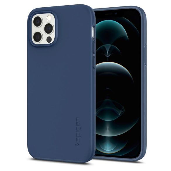 Apple iPhone 12 / 12 Pro, Műanyag hátlap védőtok, Spigen Thin Fit, kék