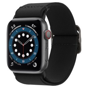 Apple Watch 1-6, SE (42 / 44 mm), szövet pótszíj, Spigen Lite Fit, fekete