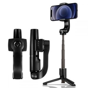 Selfie bot, 19 - 54 cm, 200°-ban forgatható, exponáló gombbal, bluetooth-os, v4.0, tripod állvány funkció, Spigen Gimbal S610W, fekete