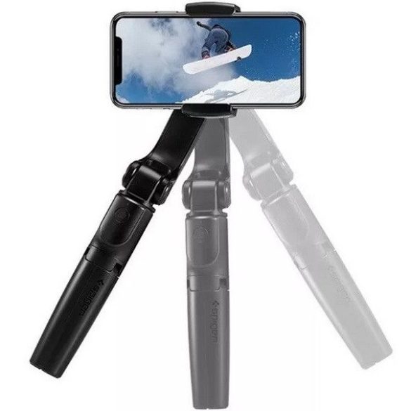 Selfie bot, 19 - 54 cm, 200°-ban forgatható, exponáló gombbal, bluetooth-os, v4.0, tripod állvány funkció, Spigen Gimbal S610W, fekete