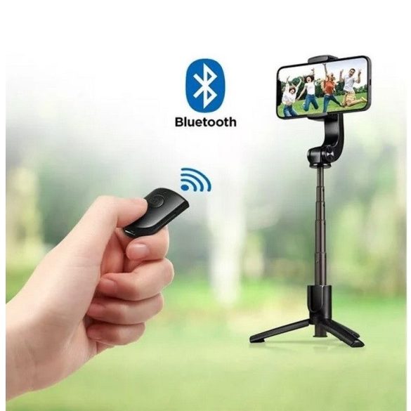 Selfie bot, 19 - 54 cm, 200°-ban forgatható, exponáló gombbal, bluetooth-os, v4.0, tripod állvány funkció, Spigen Gimbal S610W, fekete